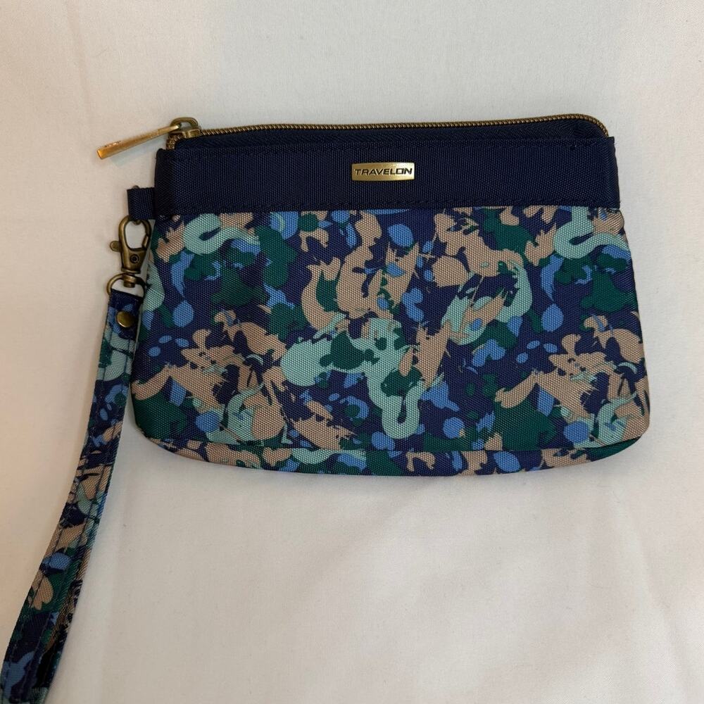 Travelon Safe ID RFID Blocking Travel Clutch & Wristlet Blue/Green Abstract Camo